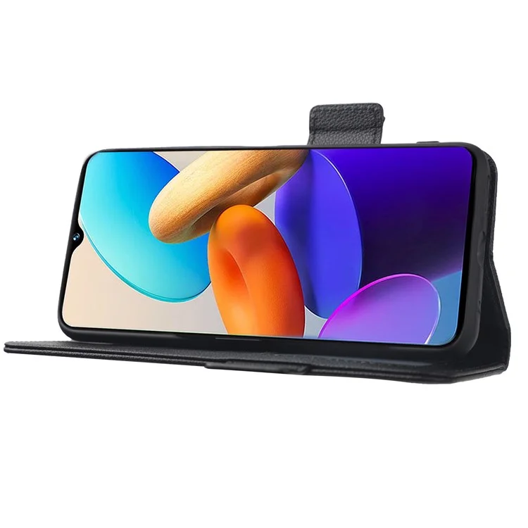 Per Vivo Y22 4G / Y22s 4G / Y35 4G (2022) Copertura Magnetica Telefono Litchi Texture State Regolabile Custodia Per Telefono Flip in Pelle PU Con Cinturino - Nero