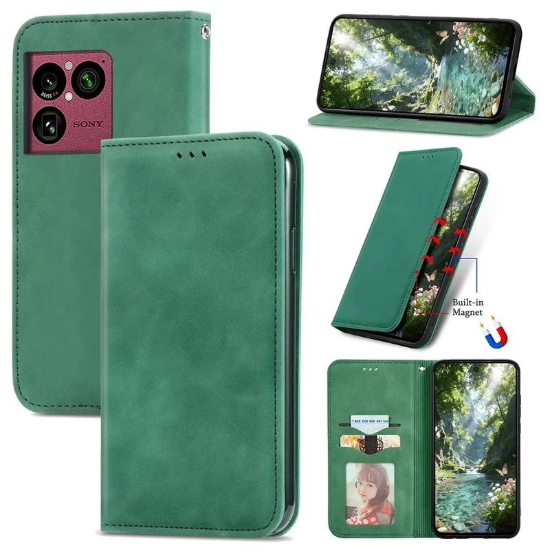 For Sony Xperia 1 VIII Leather Case with Card Holder Magnetic Absorption Phone Cover - Green