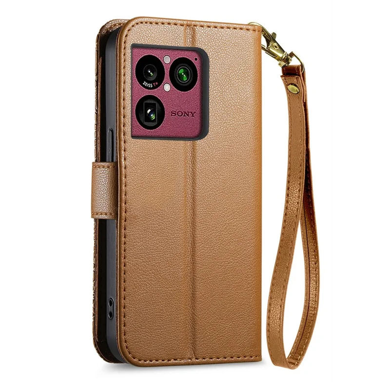 Чехол для Sony Xperia 1 VIII с цветочным рисунком и листьями, с несколькими карманами для карт, кожаный чехол с застежкой-молнией и ремешком на запястье - коричневый