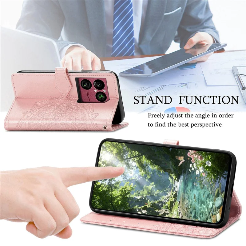 For Sony Xperia 1 VIII Wallet Case Mandala Flower Leather Phone Cover Stand - Rose Gold