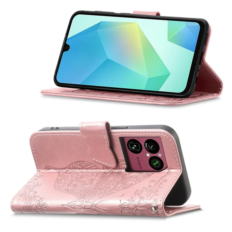 Чехол для Sony Xperia 1 VIII с ремешком, бабочка, из искусственной кожи, с отделением для денег и карт - розовое золото