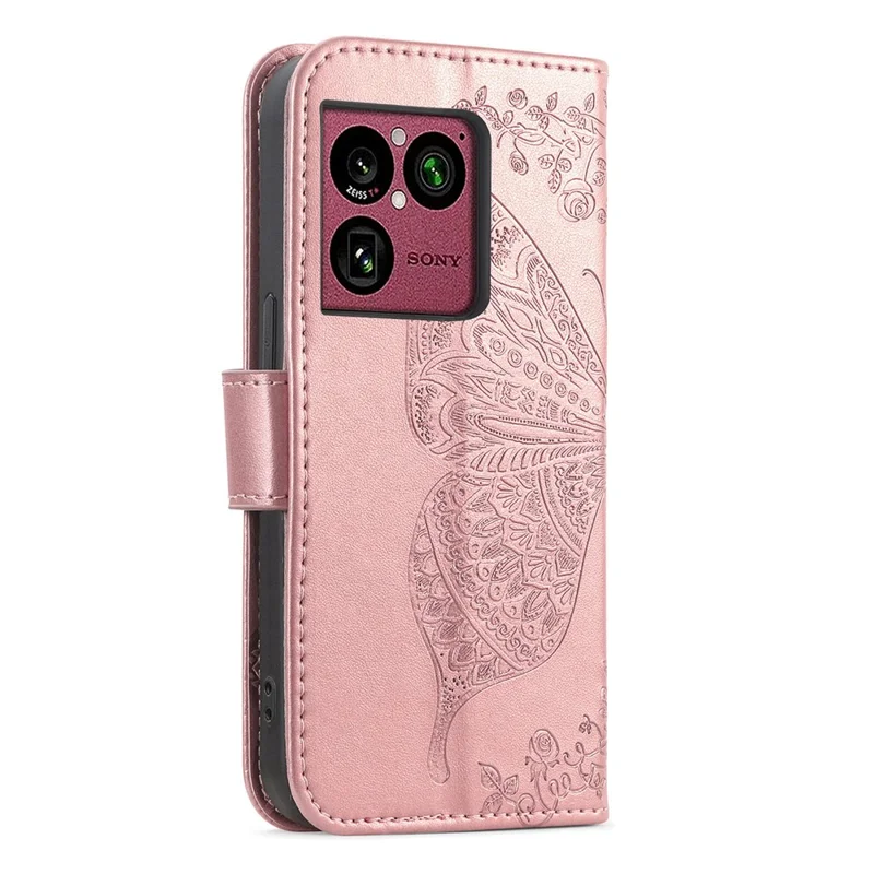 Чехол для Sony Xperia 1 VIII с ремешком, бабочка, из искусственной кожи, с отделением для денег и карт - розовое золото