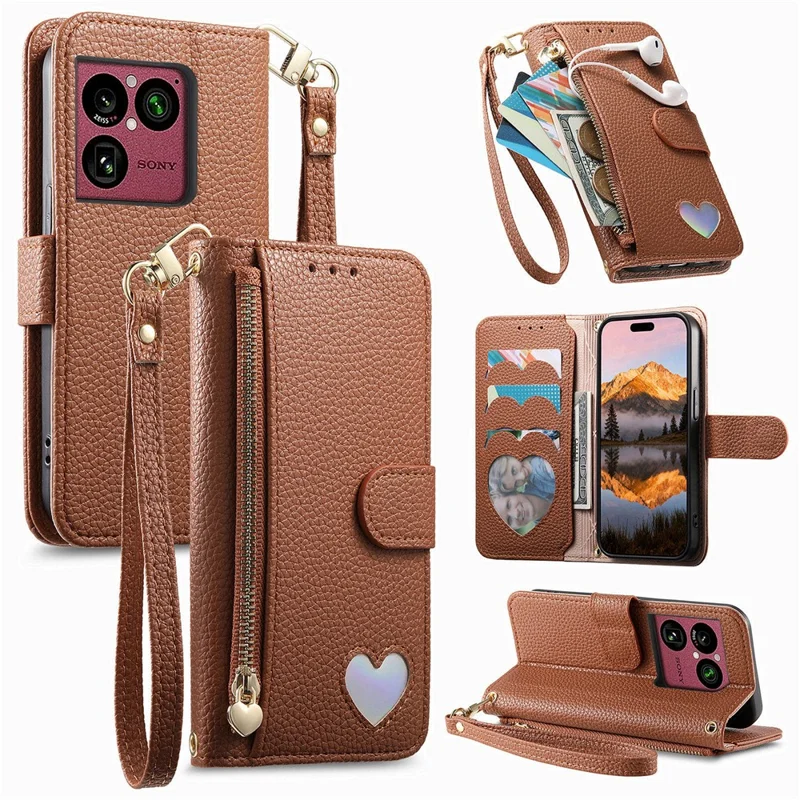 Handytasche für Sony Xperia 1 VIII mit Reißverschlussfach, TPU-PU-Leder-Handytasche mit Gurt – Braun