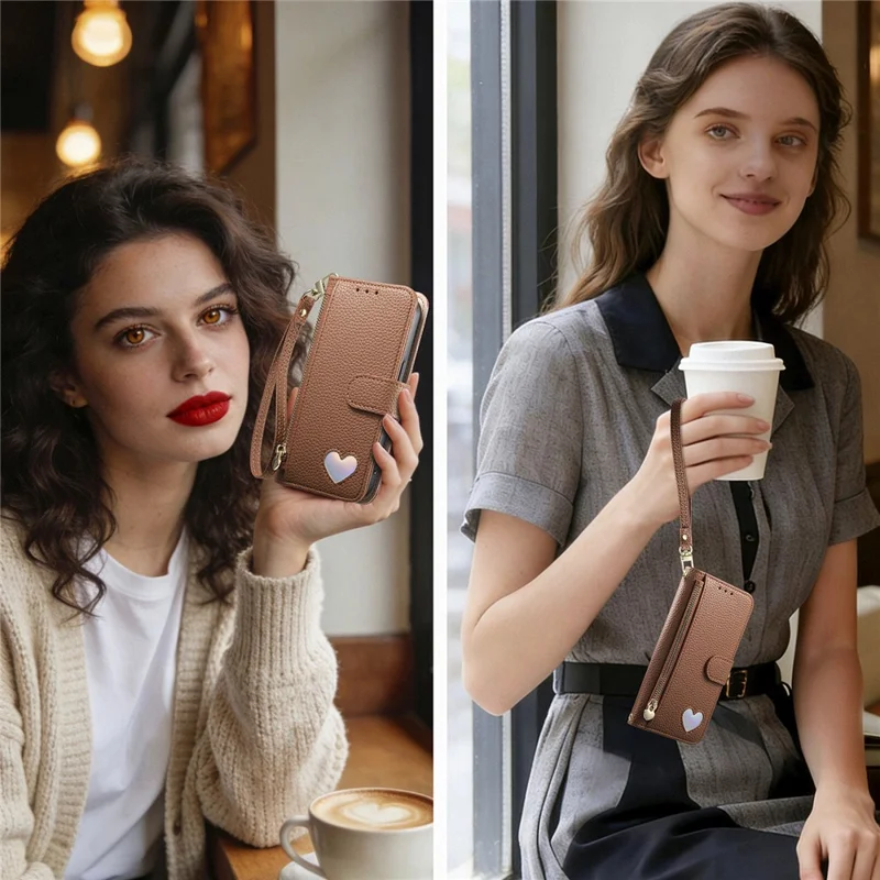 Handytasche für Sony Xperia 1 VIII mit Reißverschlussfach, TPU-PU-Leder-Handytasche mit Gurt – Braun