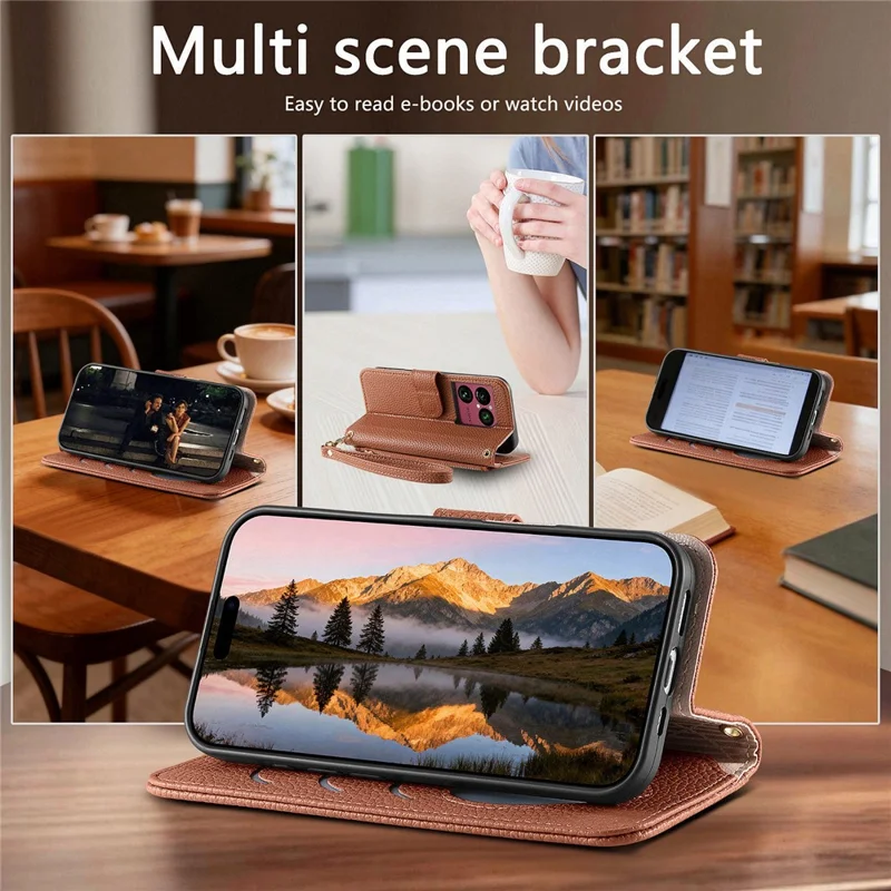 Handytasche für Sony Xperia 1 VIII mit Reißverschlussfach, TPU-PU-Leder-Handytasche mit Gurt – Braun