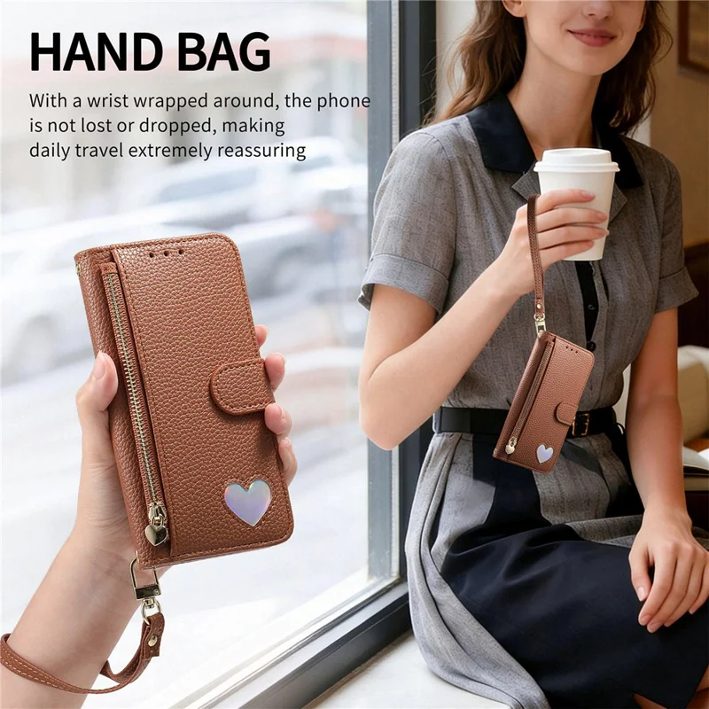 Handytasche für Sony Xperia 1 VIII mit Reißverschlussfach, TPU-PU-Leder-Handytasche mit Gurt – Braun