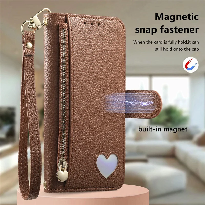 Handytasche für Sony Xperia 1 VIII mit Reißverschlussfach, TPU-PU-Leder-Handytasche mit Gurt – Braun