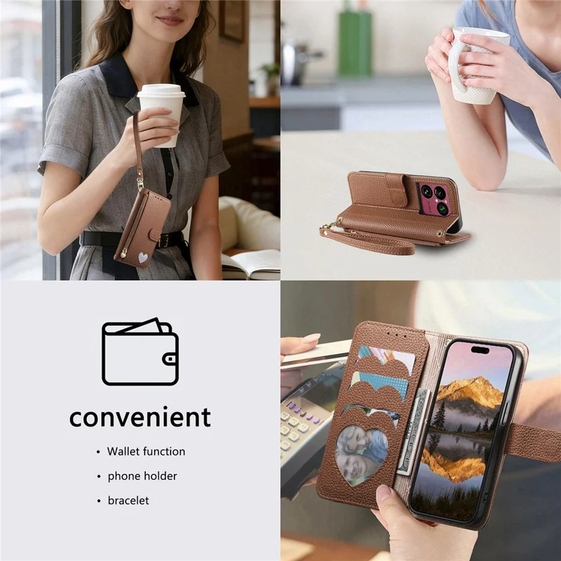 Handytasche für Sony Xperia 1 VIII mit Reißverschlussfach, TPU-PU-Leder-Handytasche mit Gurt – Braun