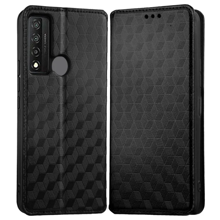 Pour TCL 20 XE Imprinted Rhombus Pattern Phone Case PU Leather Stand Wallet Magnetic Auto-absorbed Folio Flip Cover - Noir