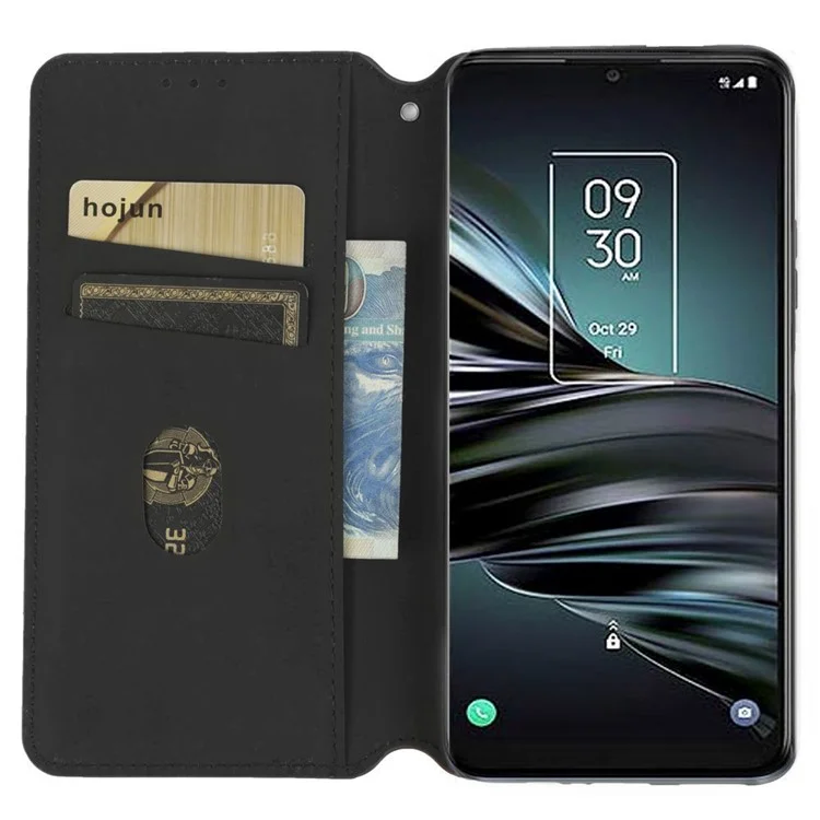 Pour TCL 20 XE Imprinted Rhombus Pattern Phone Case PU Leather Stand Wallet Magnetic Auto-absorbed Folio Flip Cover - Noir