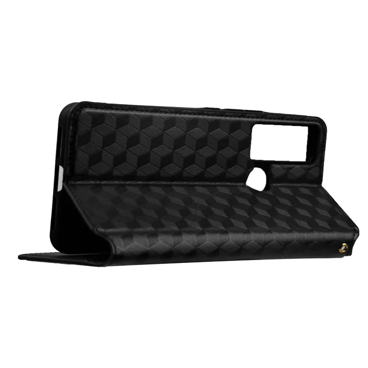Pour TCL 20 XE Imprinted Rhombus Pattern Phone Case PU Leather Stand Wallet Magnetic Auto-absorbed Folio Flip Cover - Noir