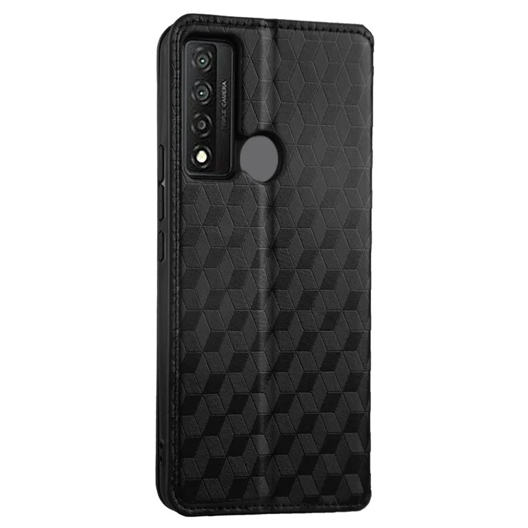 Pour TCL 20 XE Imprinted Rhombus Pattern Phone Case PU Leather Stand Wallet Magnetic Auto-absorbed Folio Flip Cover - Noir