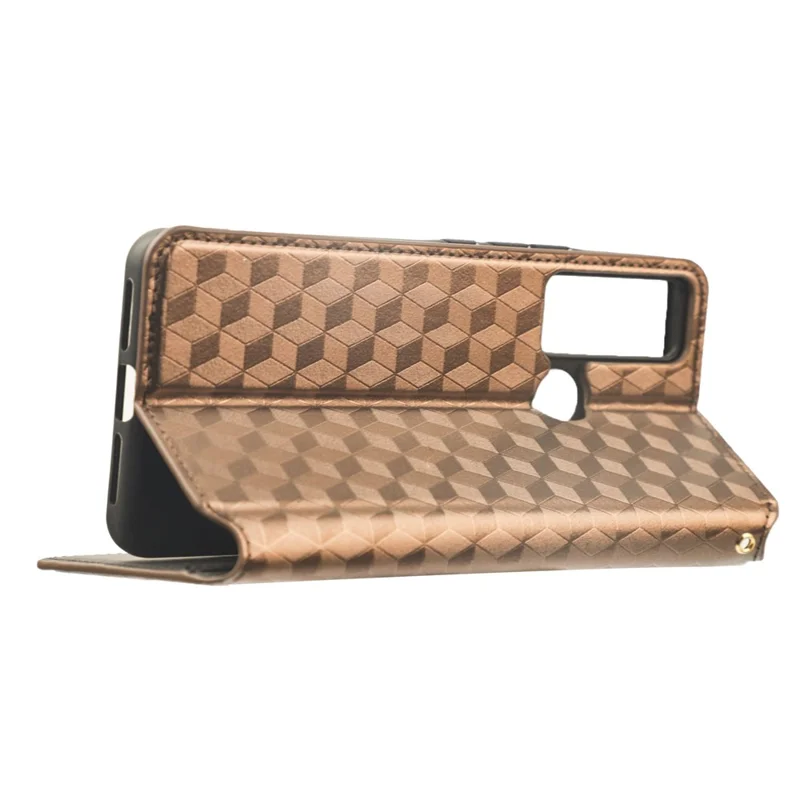 For TCL 20 XE Imprinted Rhombus Pattern Phone Case PU Leather Stand Wallet Magnetic Auto-absorbed Folio Flip Cover - Brown