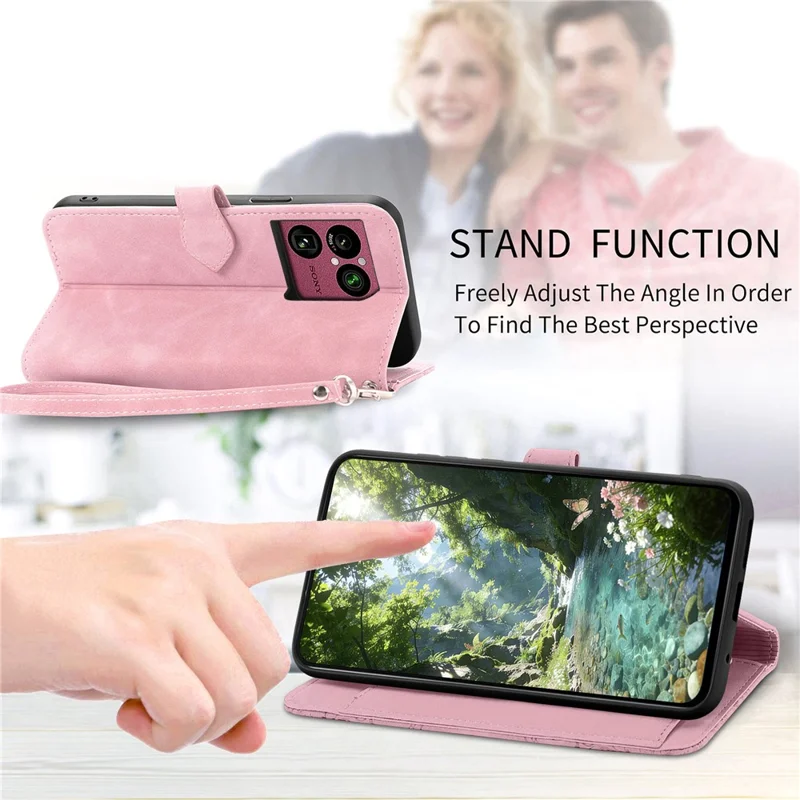 Für Sony Xperia 1 VIII Kippmappenhülle mit Reißverschluss und Trageband, Blumenmuster, PU-Leder-Handyhülle - Rosa