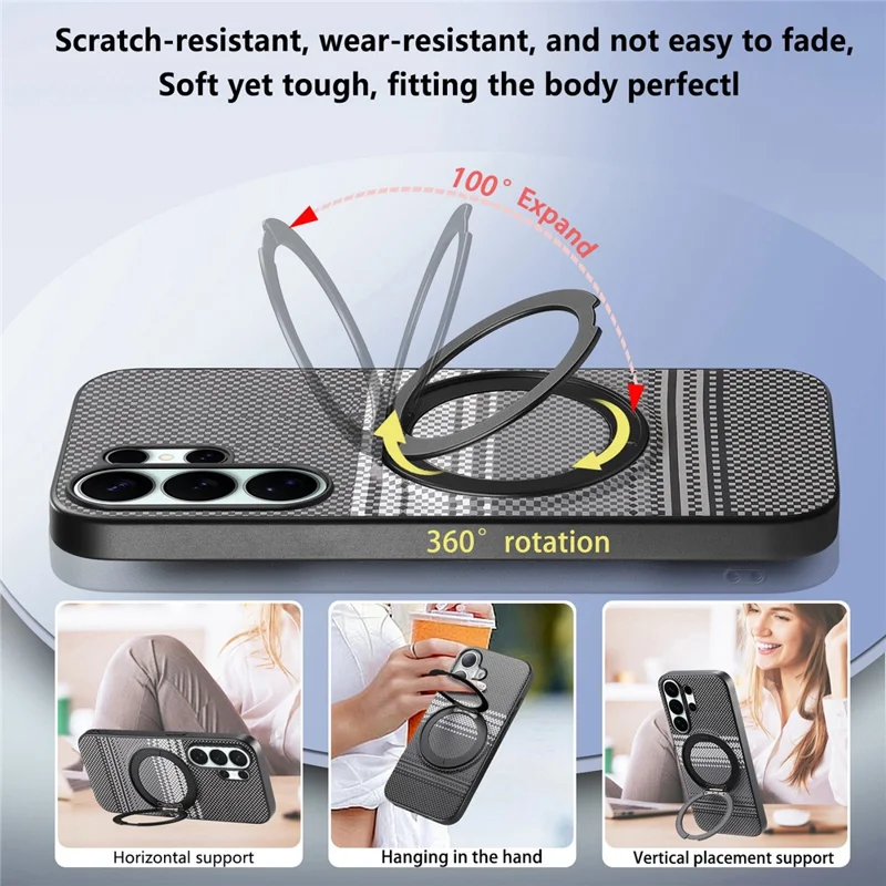 For Samsung Galaxy S26 Ultra Magnetic Case Rotation Kickstand PU Leather + TPU Phone Cover - Black
