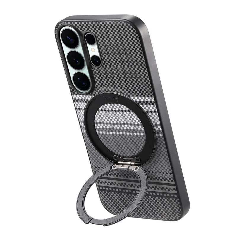 For Samsung Galaxy S26 Ultra Magnetic Case Rotation Kickstand PU Leather + TPU Phone Cover - Black