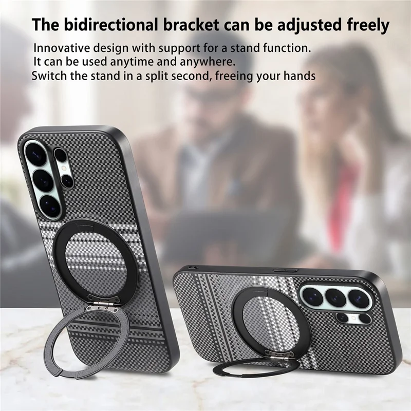 For Samsung Galaxy S26 Ultra Magnetic Case Rotation Kickstand PU Leather + TPU Phone Cover - Black
