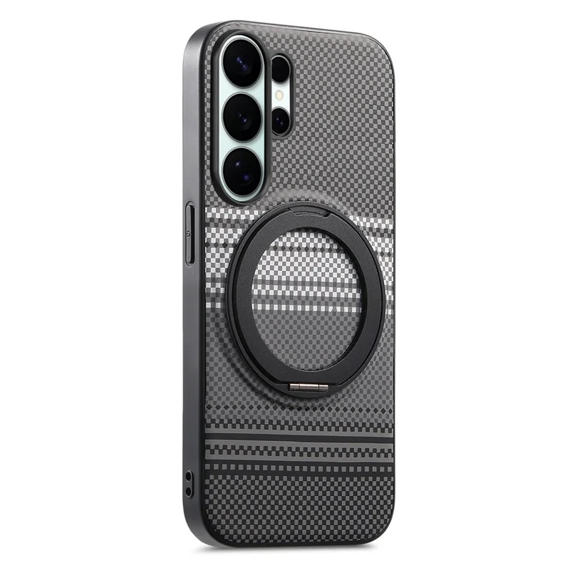 For Samsung Galaxy S25 Ultra Magnetic Case Rotation Kickstand PU Leather + TPU Phone Cover - Black