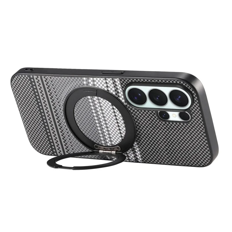 For Samsung Galaxy S25 Ultra Magnetic Case Rotation Kickstand PU Leather + TPU Phone Cover - Black