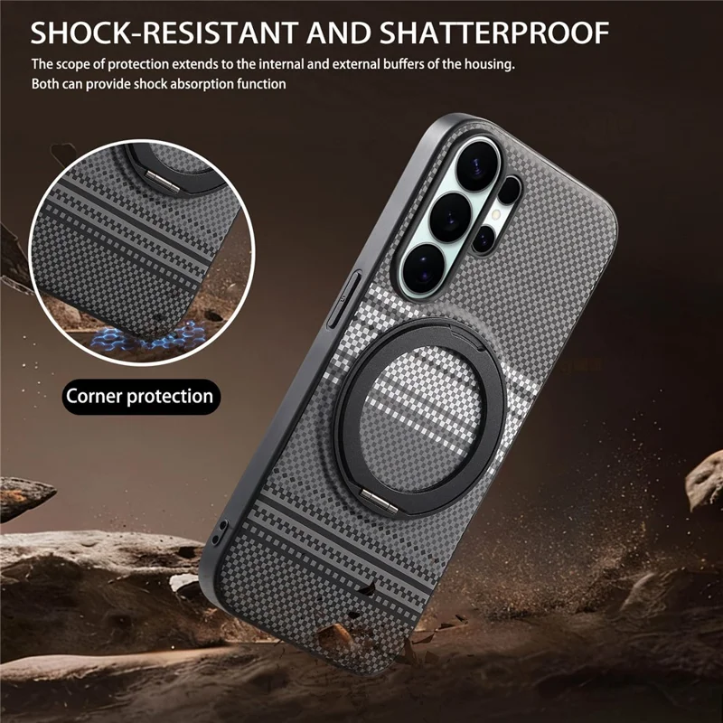 For Samsung Galaxy S25 Ultra Magnetic Case Rotation Kickstand PU Leather + TPU Phone Cover - Black