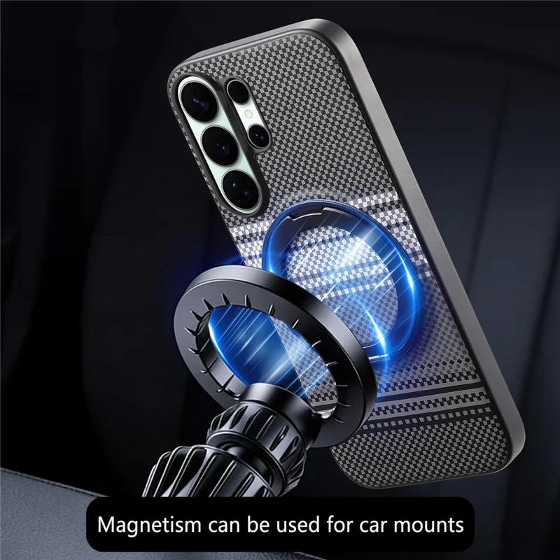 For Samsung Galaxy S25 Ultra Magnetic Case Rotation Kickstand PU Leather + TPU Phone Cover - Black