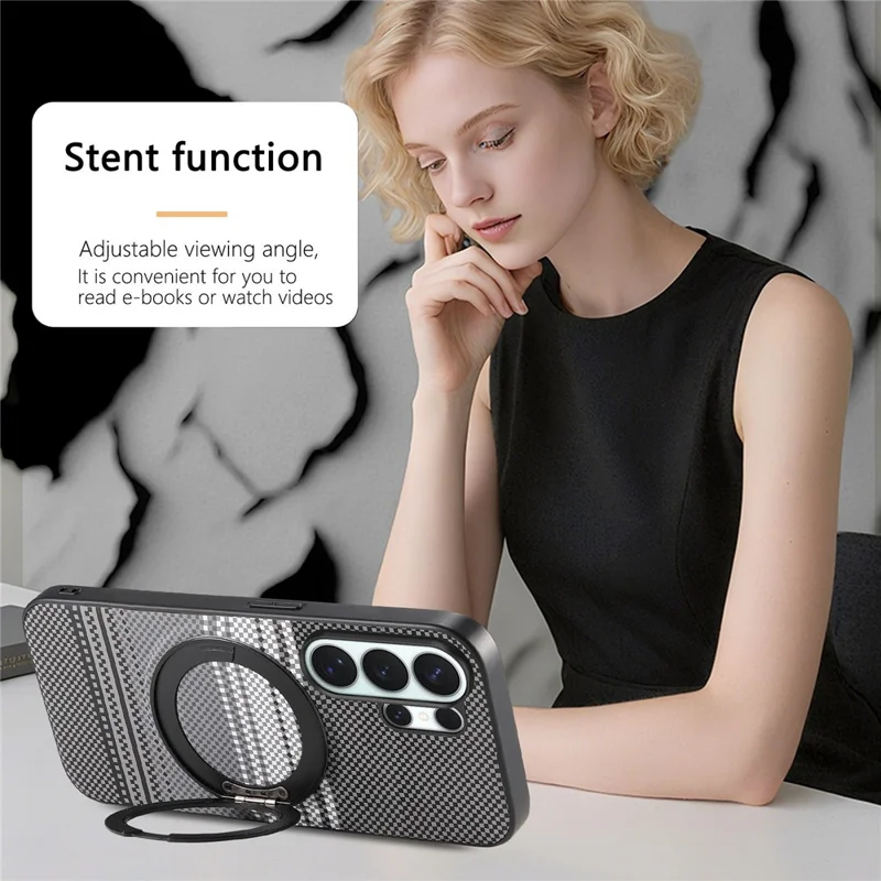 For Samsung Galaxy S25 Ultra Magnetic Case Rotation Kickstand PU Leather + TPU Phone Cover - Black