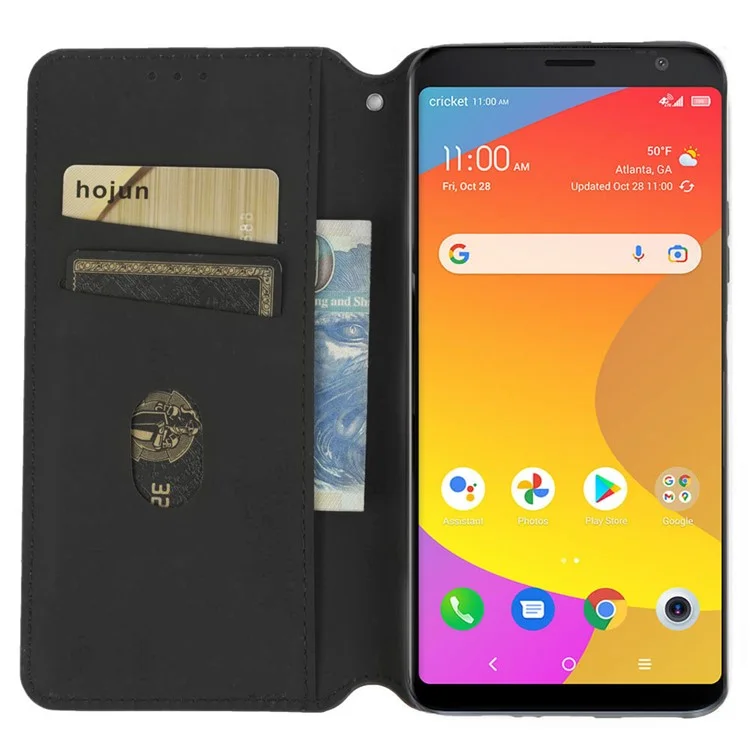 Für Tcl Ion Z Stand Wallet Phone Case, Fall Resistant Imdrucked Rhombus Muster PU Leder Magnetisch Automatisch Absorbiertes Folio-flip-cover - Schwarz