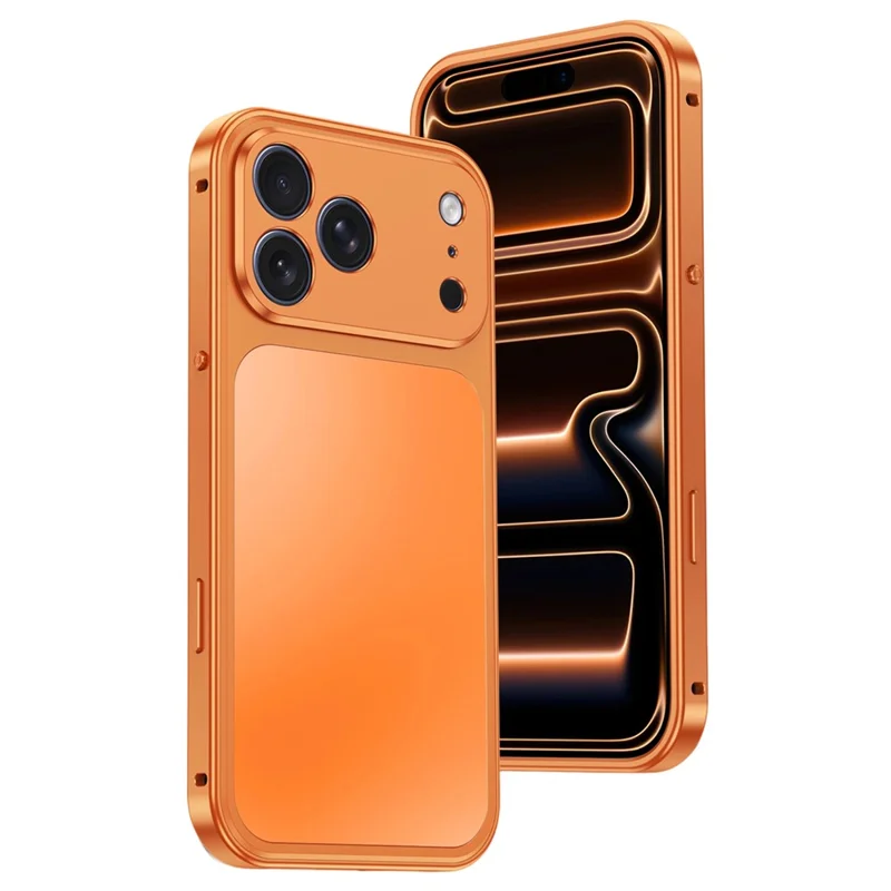 For iPhone 18 Pro Max Magnetic Case Metal Frame PC Back Phone Cover with Pop-Up Buckle - Orange