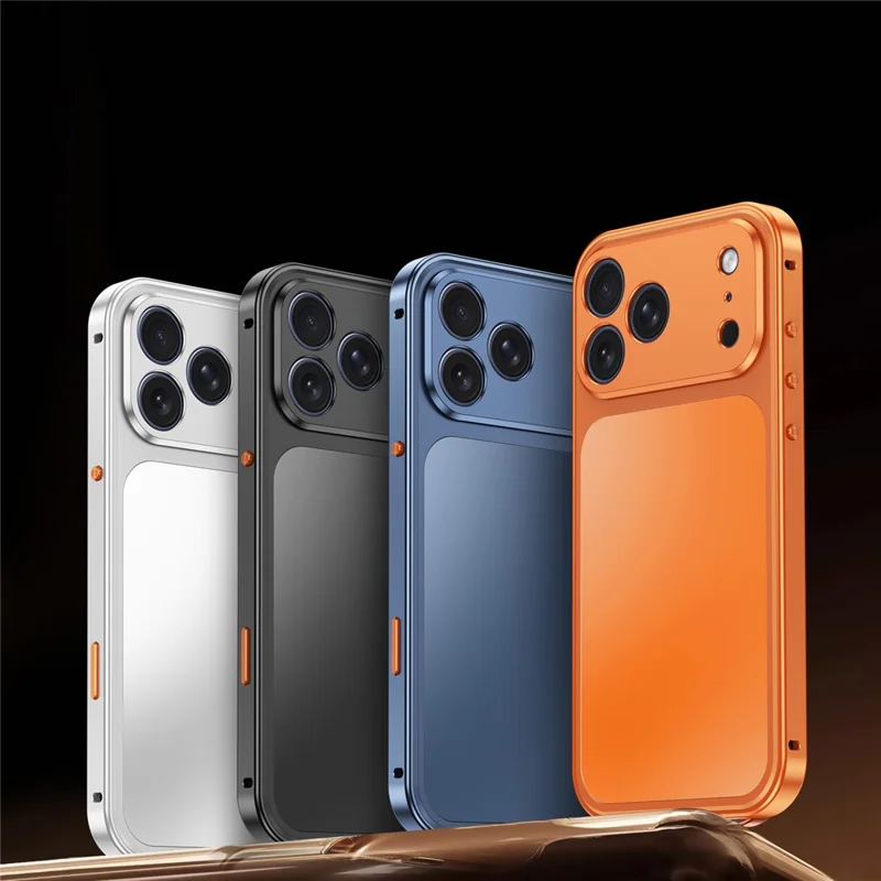 For iPhone 18 Pro Max Magnetic Case Metal Frame PC Back Phone Cover with Pop-Up Buckle - Orange
