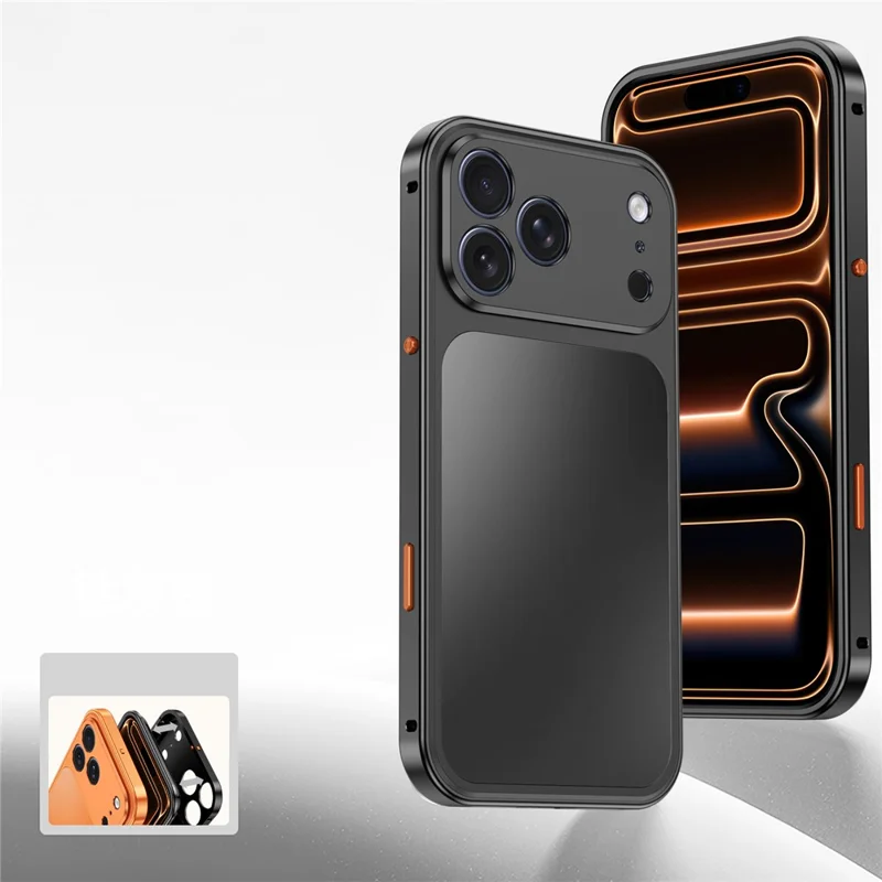 For iPhone 18 Pro Max Magnetic Case Metal Frame PC Back Phone Cover with Pop-Up Buckle - Orange