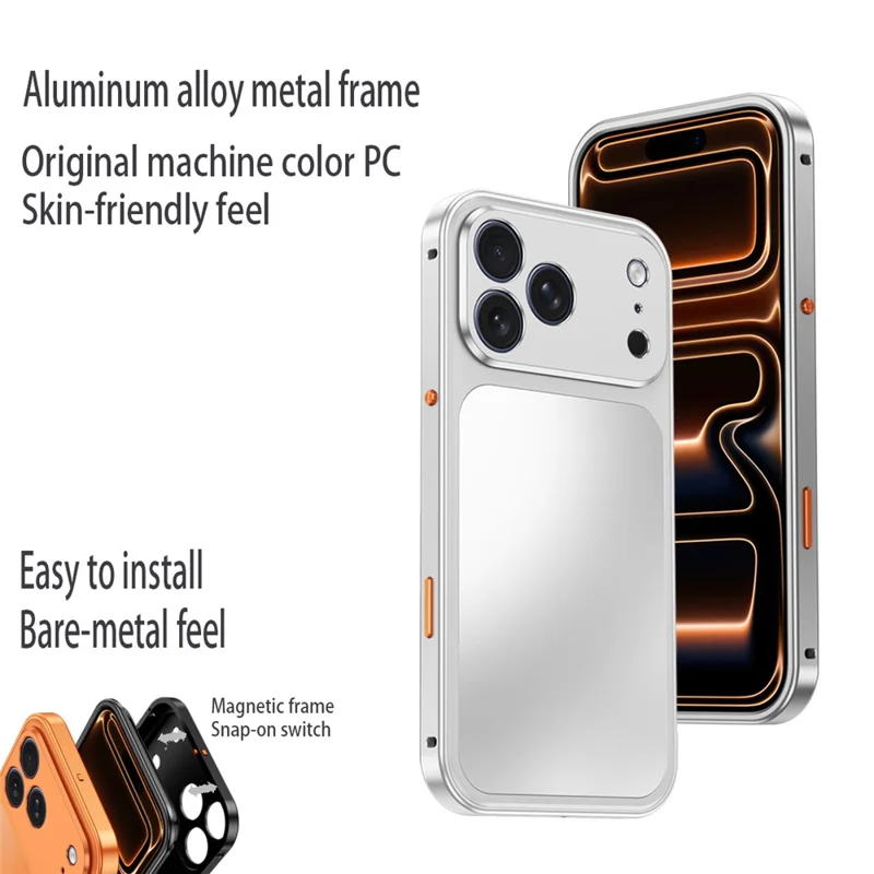 For iPhone 18 Pro Max Magnetic Case Metal Frame PC Back Phone Cover with Pop-Up Buckle - Orange