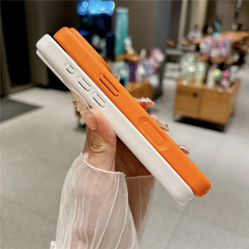 For iPhone 17 Pro Case Lychee Texture Genuine Cow Leather Coated TPU + PC Phone Cover - White  /  Orange
