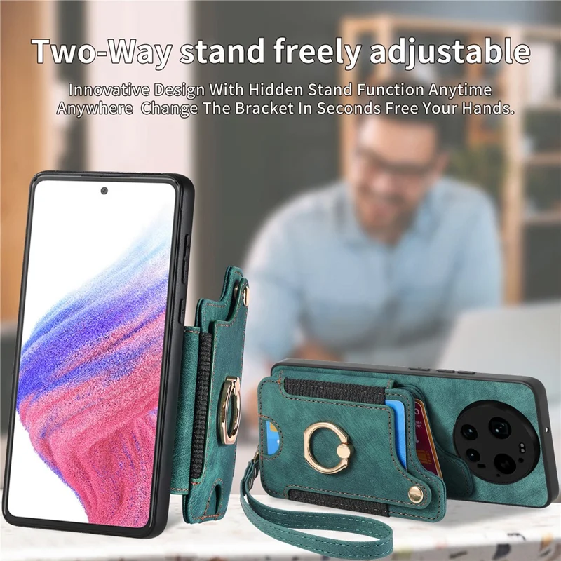Folia na Xiaomi 17 Ultra 5G, retro etui z syntetycznej skóry PU z blokadą RFID i uchwytem na kartu / uchwyt pierścieniowy - różowy