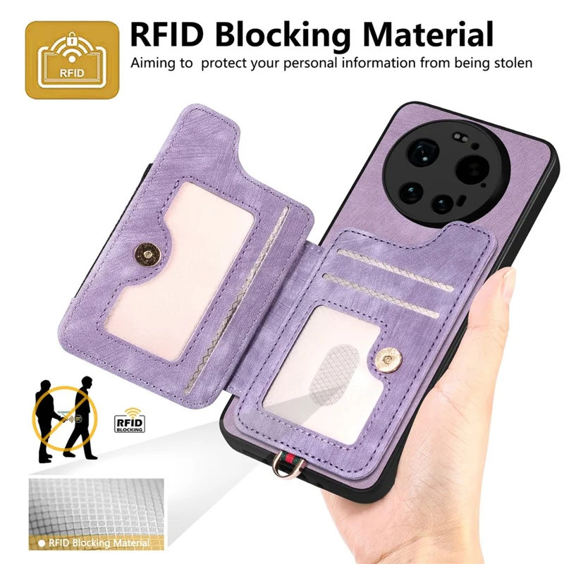 Folia na Xiaomi 17 Ultra 5G, retro etui z syntetycznej skóry PU z blokadą RFID i uchwytem na kartu / uchwyt pierścieniowy - różowy