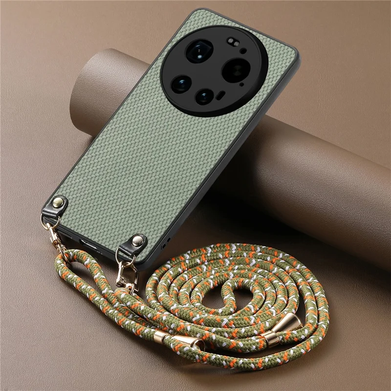 Etui na Xiaomi 17 Ultra 5G, etui hybrydowe z fakturą włókna węglowego i regulowanym paskiem - zielony