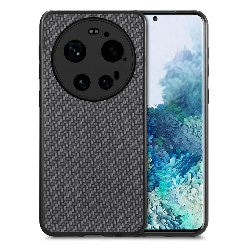 Obudowa na Xiaomi 17 Ultra 5G, pokryta sztuczną skórą z teksturą węglową, z tworzywa PC+TPU - Czarny