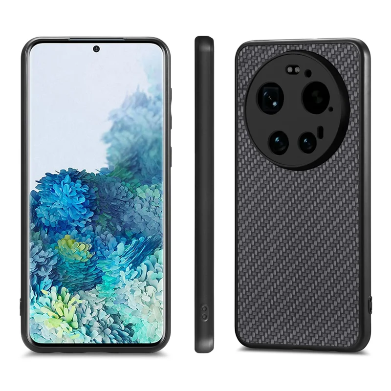 Obudowa na Xiaomi 17 Ultra 5G, pokryta sztuczną skórą z teksturą węglową, z tworzywa PC+TPU - Czarny