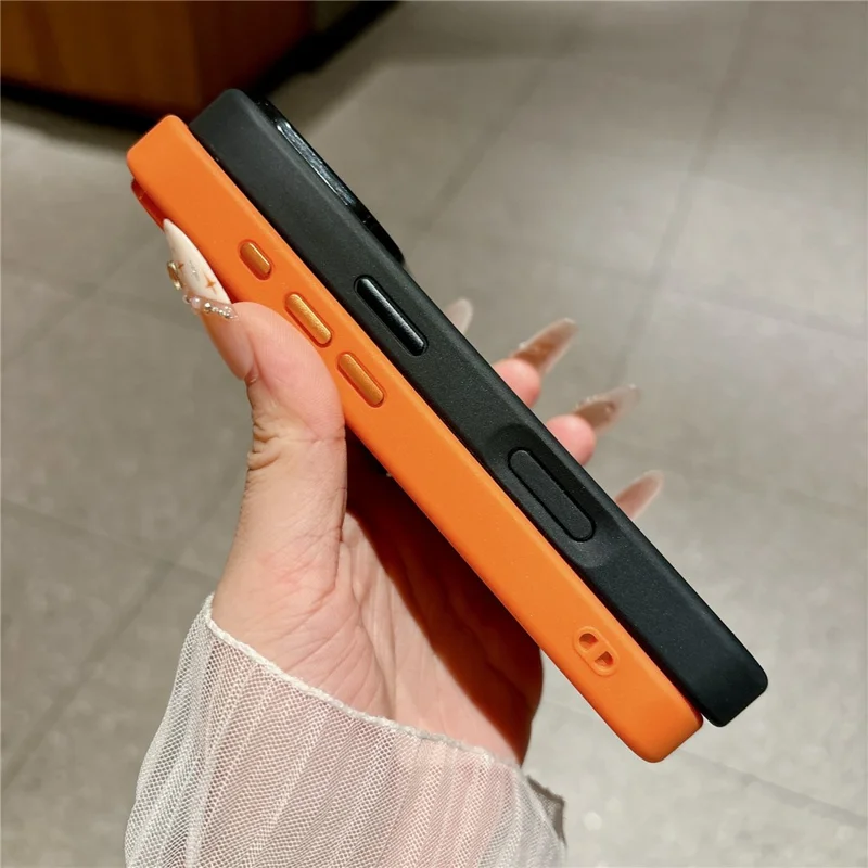 For iPhone 17 Pro Max Case Textured Genuine Cow Leather + PC + TPU Protective Cover - Litchi Texture / Orange