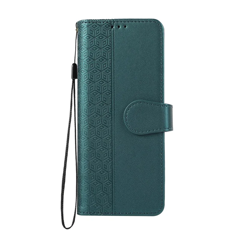 For Samsung Galaxy Z Fold8 Ultra Case Imprinted Rhombus Leather Wallet Phone Cover with Wrist Strap - Green