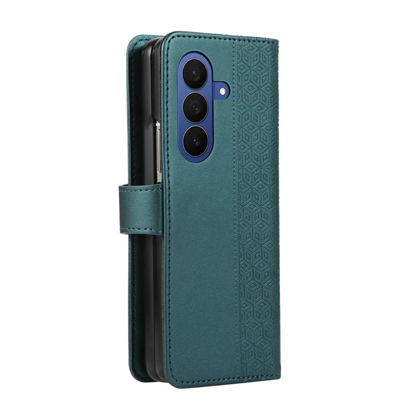 For Samsung Galaxy Z Fold8 Ultra Case Imprinted Rhombus Leather Wallet Phone Cover with Wrist Strap - Green