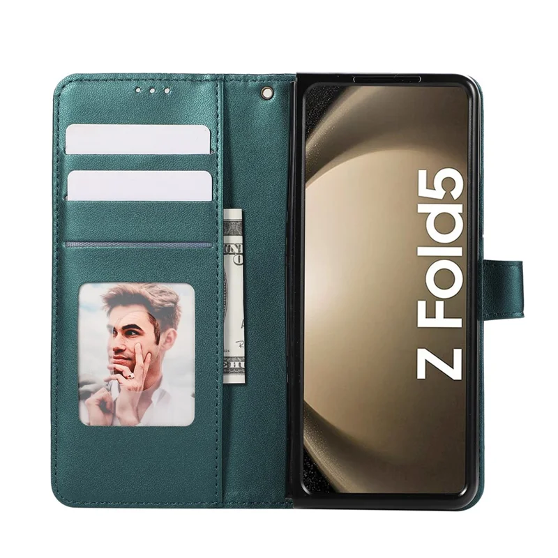 For Samsung Galaxy Z Fold8 Ultra Case Imprinted Rhombus Leather Wallet Phone Cover with Wrist Strap - Green
