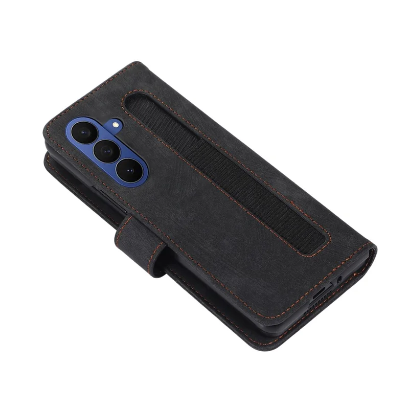 For Samsung Galaxy Z Fold8 Ultra Case PU Leather Wallet Phone Cover with Wrist Strap / Pen Holder - Black