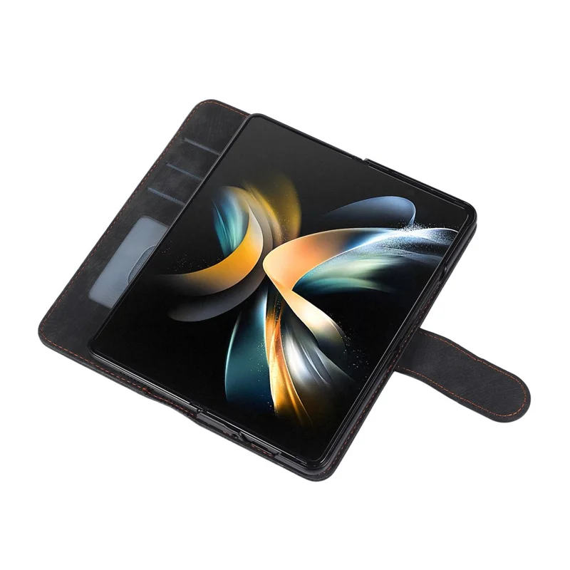 For Samsung Galaxy Z Fold8 Ultra Case PU Leather Wallet Phone Cover with Wrist Strap / Pen Holder - Black