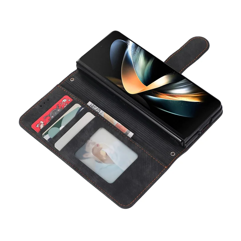 For Samsung Galaxy Z Fold8 Ultra Case PU Leather Wallet Phone Cover with Wrist Strap / Pen Holder - Black