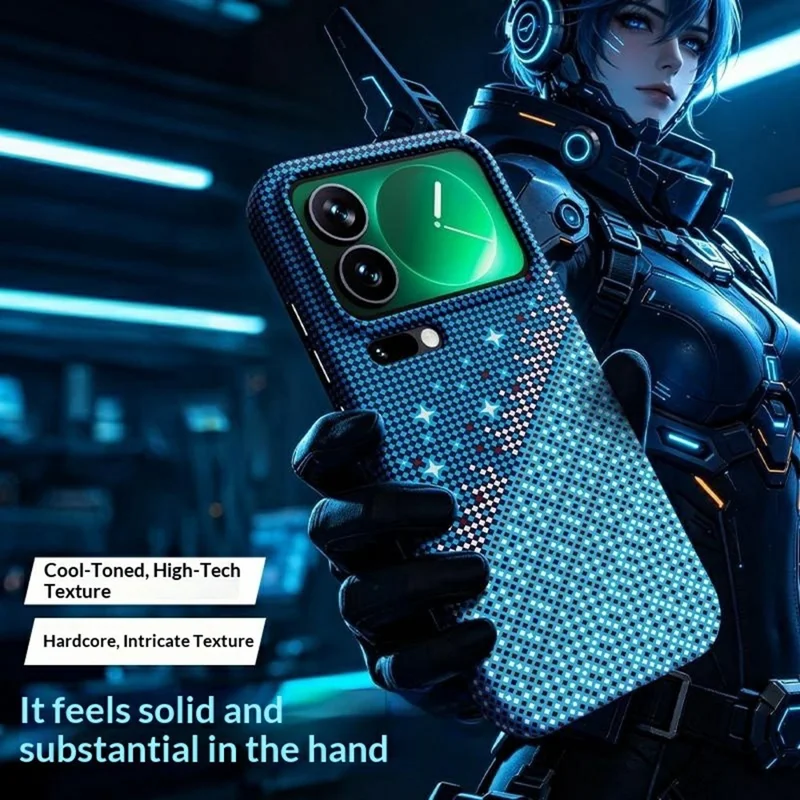 Capa Magnética para Xiaomi 17 Pro com Padrão de Grelha Pixel, Capa Rígida em PC Resistente a Choques - Azul