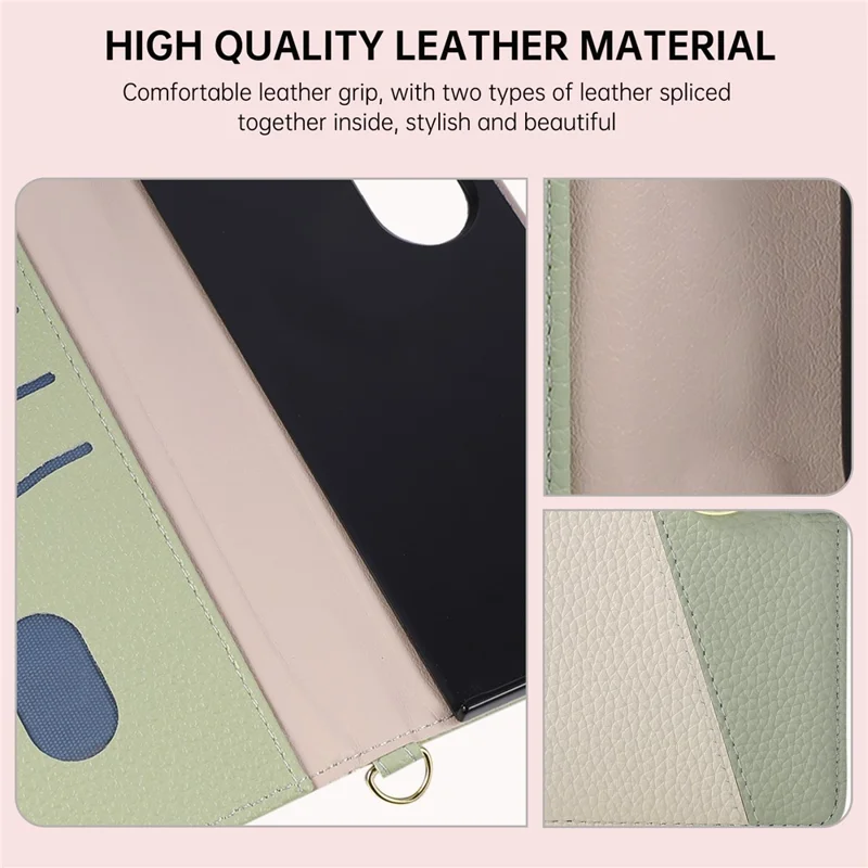 For Samsung Galaxy Z Fold8 Ultra Wallet Case Triangular Splicing Zipper Leather Phone Cover with Wrist Strap - Green