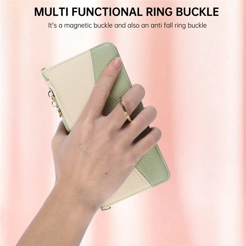 For Samsung Galaxy Z Fold8 Ultra Wallet Case Triangular Splicing Zipper Leather Phone Cover with Wrist Strap - Green