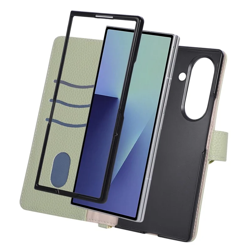 For Samsung Galaxy Z Fold8 Ultra Wallet Case Triangular Splicing Zipper Leather Phone Cover with Wrist Strap - Green