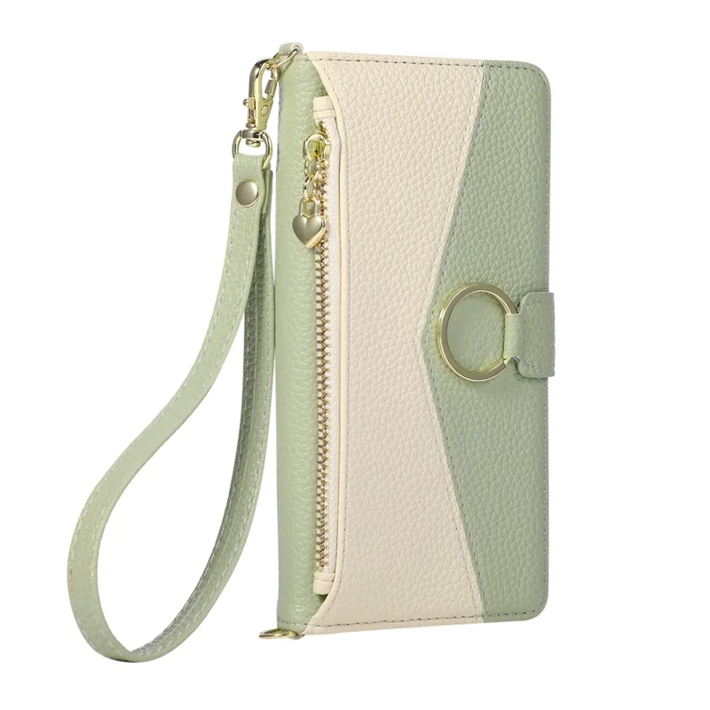 For Samsung Galaxy Z Fold8 Ultra Wallet Case Triangular Splicing Zipper Leather Phone Cover with Wrist Strap - Green