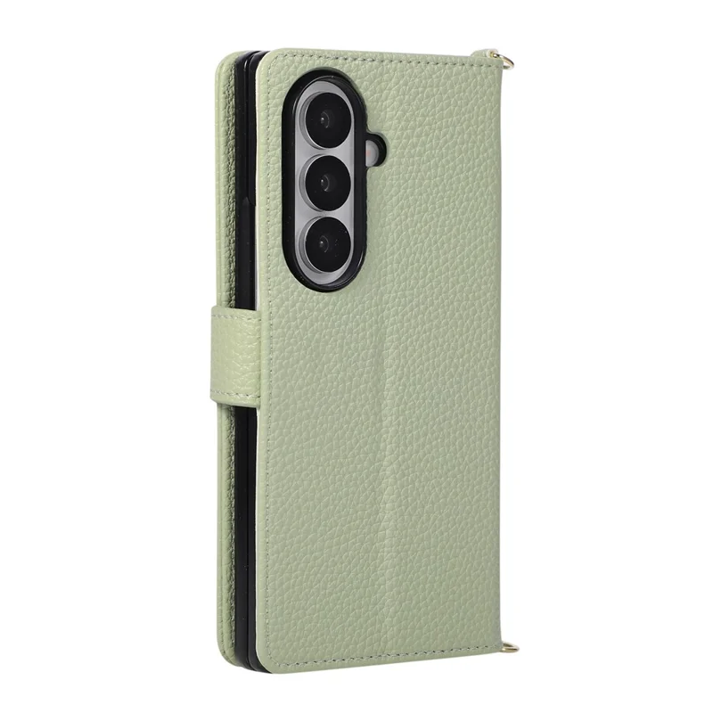 For Samsung Galaxy Z Fold8 Ultra Wallet Case Triangular Splicing Zipper Leather Phone Cover with Wrist Strap - Green
